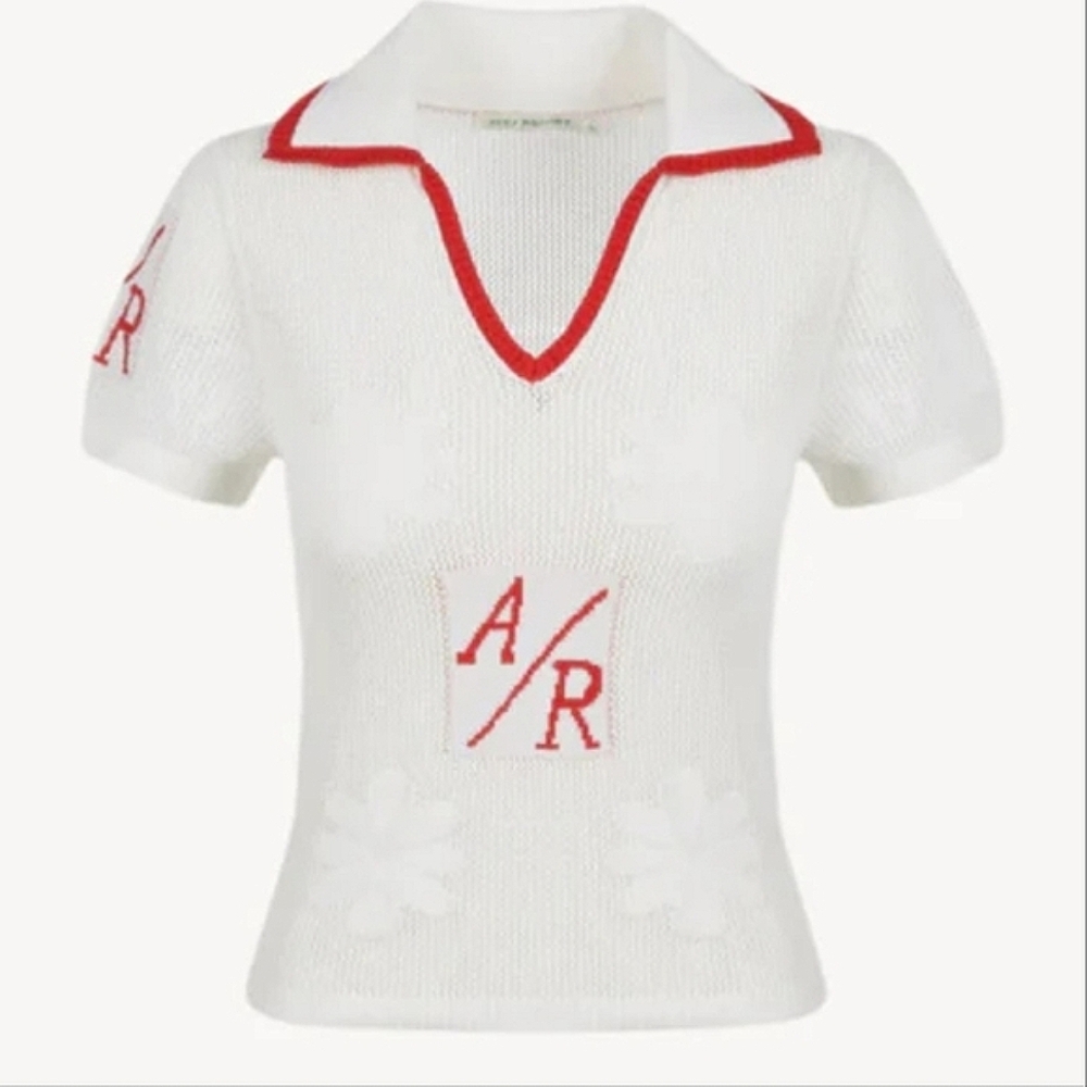 NWT Asta Resort Francie White Red Logo Knitted Short Sleeve Polo XS